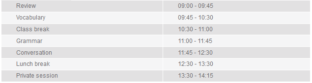 Sample Day Timetable business intensive 25